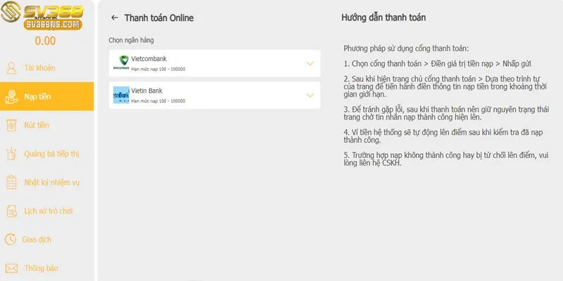 Cách nạp tiền vào SV368 một cách an toàn và nhanh chóng