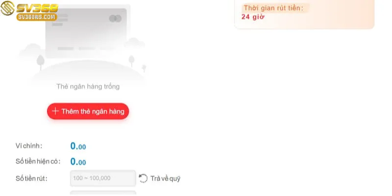 Giao diện rút tiền SV368 nhanh chóng